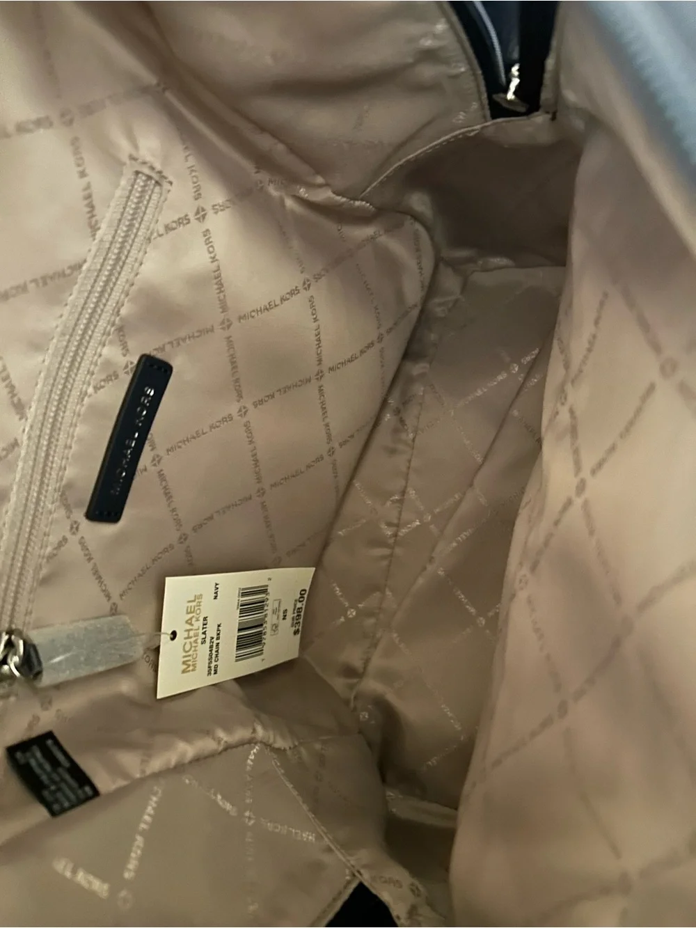 Michael Kors Navy Pebbled Leather Backpack with Silver Chain